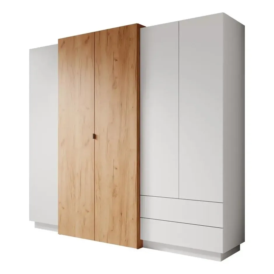 Meubella - Kledingkast Three - Wit - Eiken - 230 cm