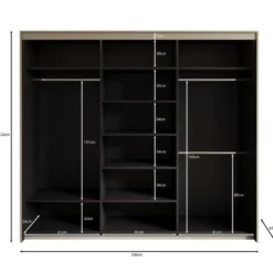 Meubella - Kledingkast Timoteo - Zwart - 250 cm - Met spiegel