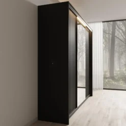 Meubella - Kledingkast Timoteo - Zwart - 250 cm - Met spiegel