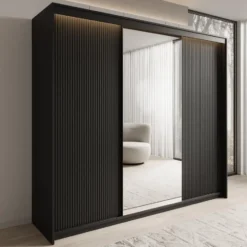 Meubella - Kledingkast Timoteo - Zwart - 250 cm - Met spiegel