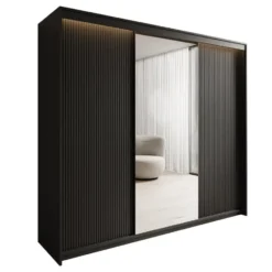 Meubella - Kledingkast Timoteo - Zwart - 250 cm - Met spiegel