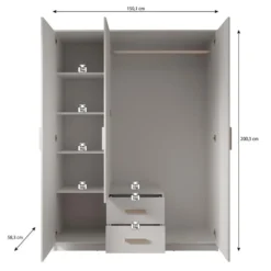 Meubella - Kledingkast Tyko - Licht eiken - 150 cm - Met spiegel