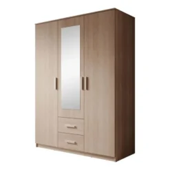 Meubella - Kledingkast Tyko - Licht eiken - 150 cm - Met spiegel