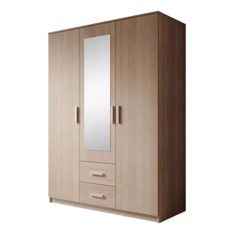 Meubella - Kledingkast Tyko - Licht eiken - 150 cm - Met spiegel
