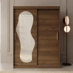 Meubella - Kledingkast Ulysses - Walnootpatroon - 150 cm - Met spiegel