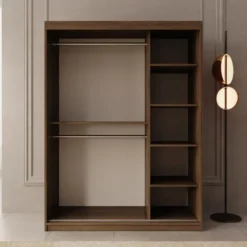 Meubella - Kledingkast Ulysses - Walnootpatroon - 150 cm - Met spiegel