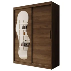 Meubella - Kledingkast Ulysses - Walnootpatroon - 150 cm - Met spiegel