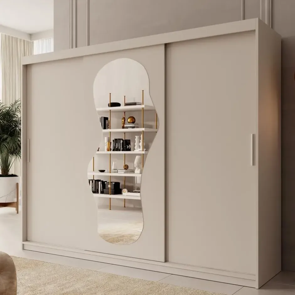 Meubella - Kledingkast Ulysses - Beige - 250 cm - Met spiegel