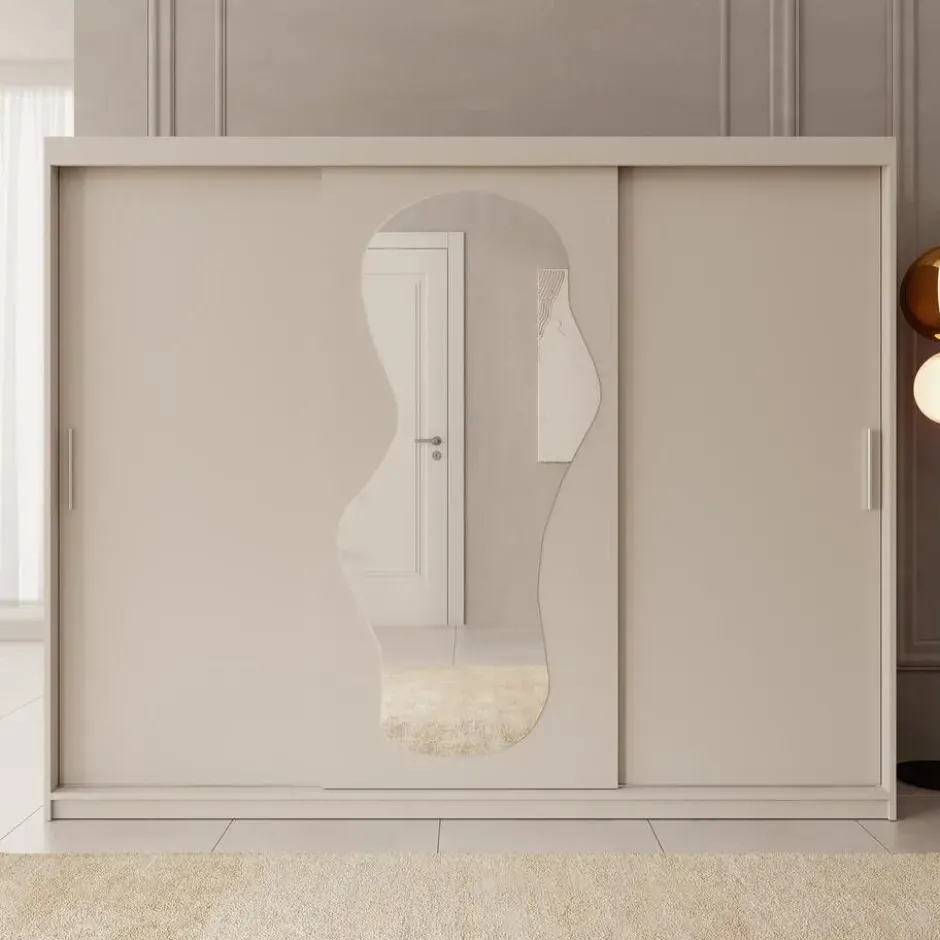 Meubella - Kledingkast Ulysses - Beige - 250 cm - Met spiegel