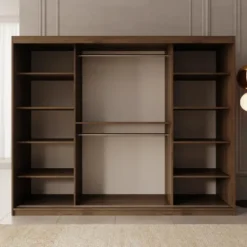 Meubella - Kledingkast Ulysses - Walnootpatroon - 250 cm - Met spiegel