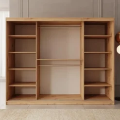 Meubella - Kledingkast Ulysses - Eiken - 250 cm - Met spiegel