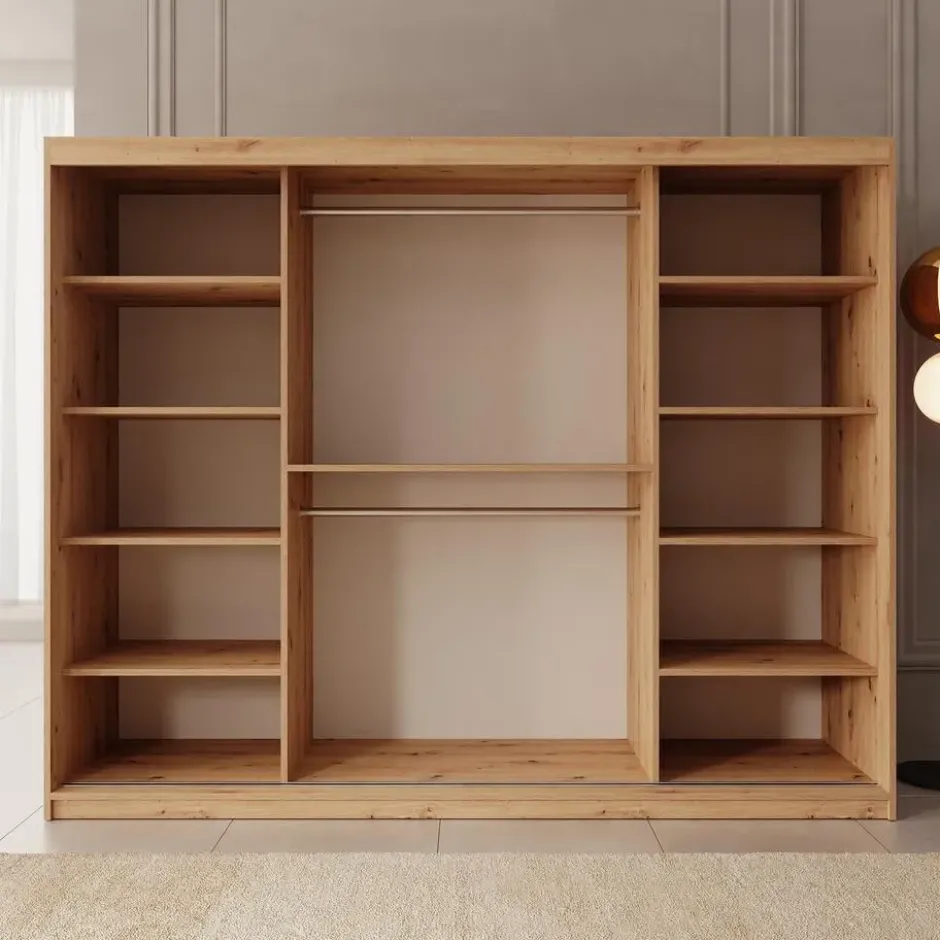 Meubella - Kledingkast Ulysses - Eiken - 250 cm - Met spiegel