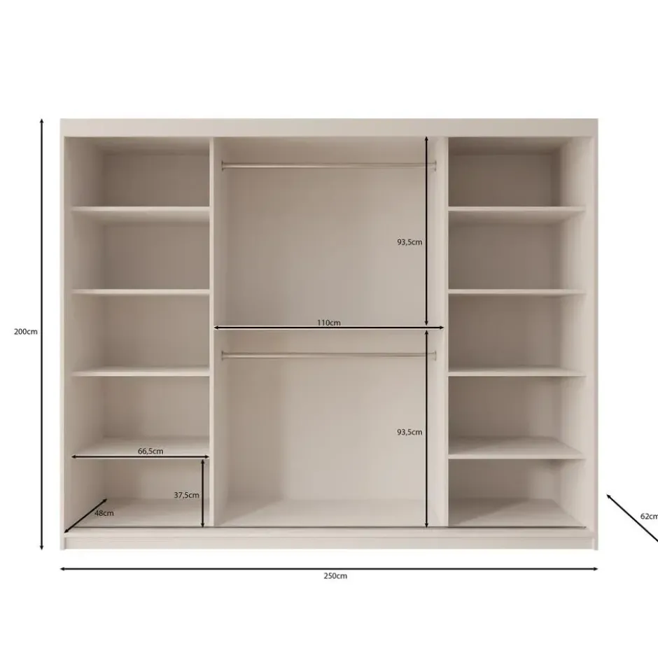 Meubella - Kledingkast Ulysses - Eiken - 250 cm - Met spiegel