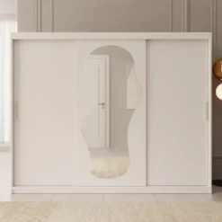 Meubella - Kledingkast Ulysses - Wit - 250 cm - Met spiegel