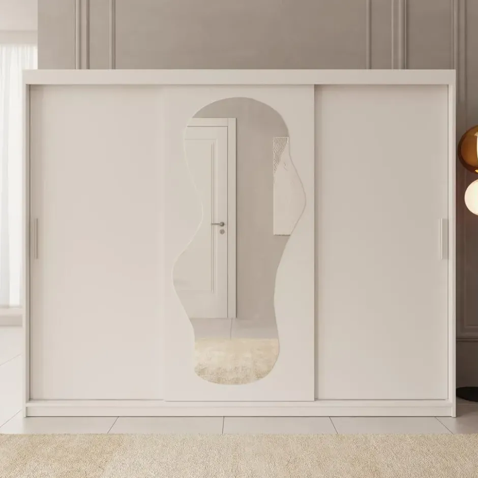 Meubella - Kledingkast Ulysses - Wit - 250 cm - Met spiegel