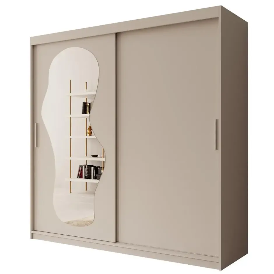 Meubella - Kledingkast Ulysses - Beige - 200 cm - Met spiegel