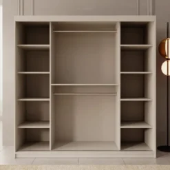 Meubella - Kledingkast Ulysses - Beige - 200 cm - Met spiegel
