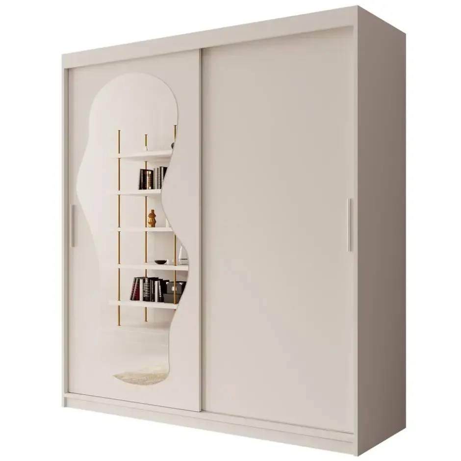 Meubella - Kledingkast Ulysses - Wit - 180 cm - Met spiegel