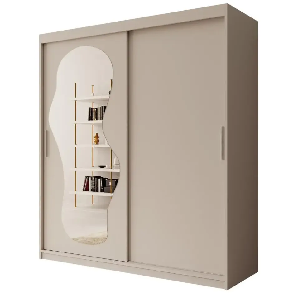 Meubella - Kledingkast Ulysses - Beige - 180 cm - Met spiegel