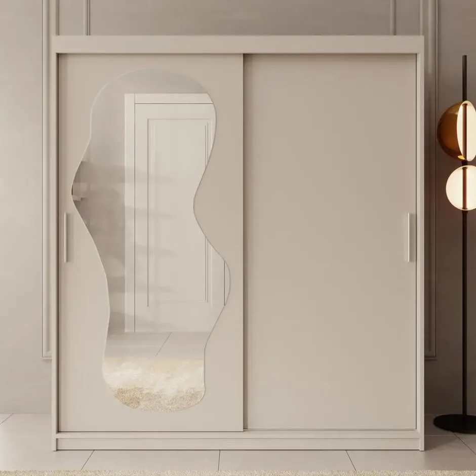 Meubella - Kledingkast Ulysses - Beige - 180 cm - Met spiegel