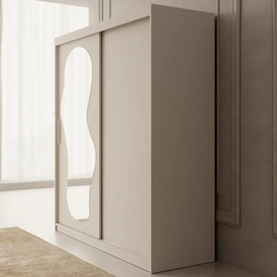 Meubella - Kledingkast Ulysses - Beige - 180 cm - Met spiegel