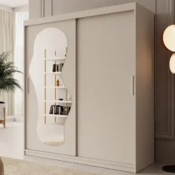 Meubella - Kledingkast Ulysses - Beige - 180 cm - Met spiegel