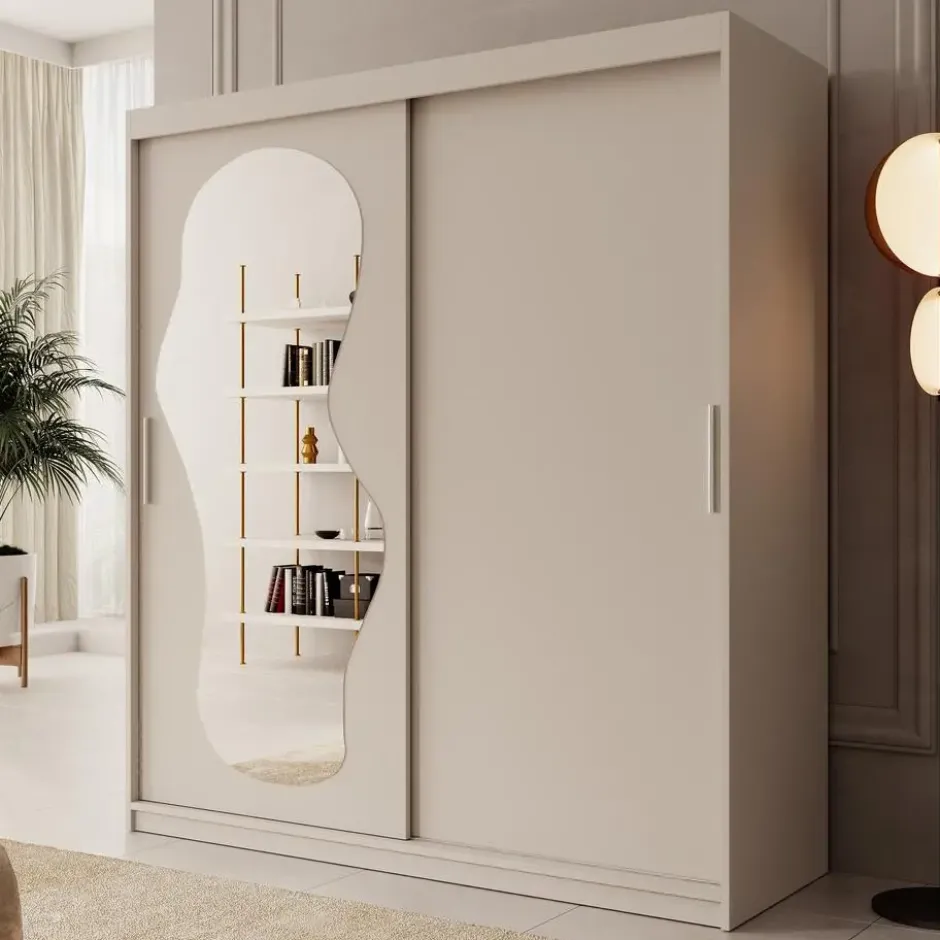 Meubella - Kledingkast Ulysses - Beige - 180 cm - Met spiegel