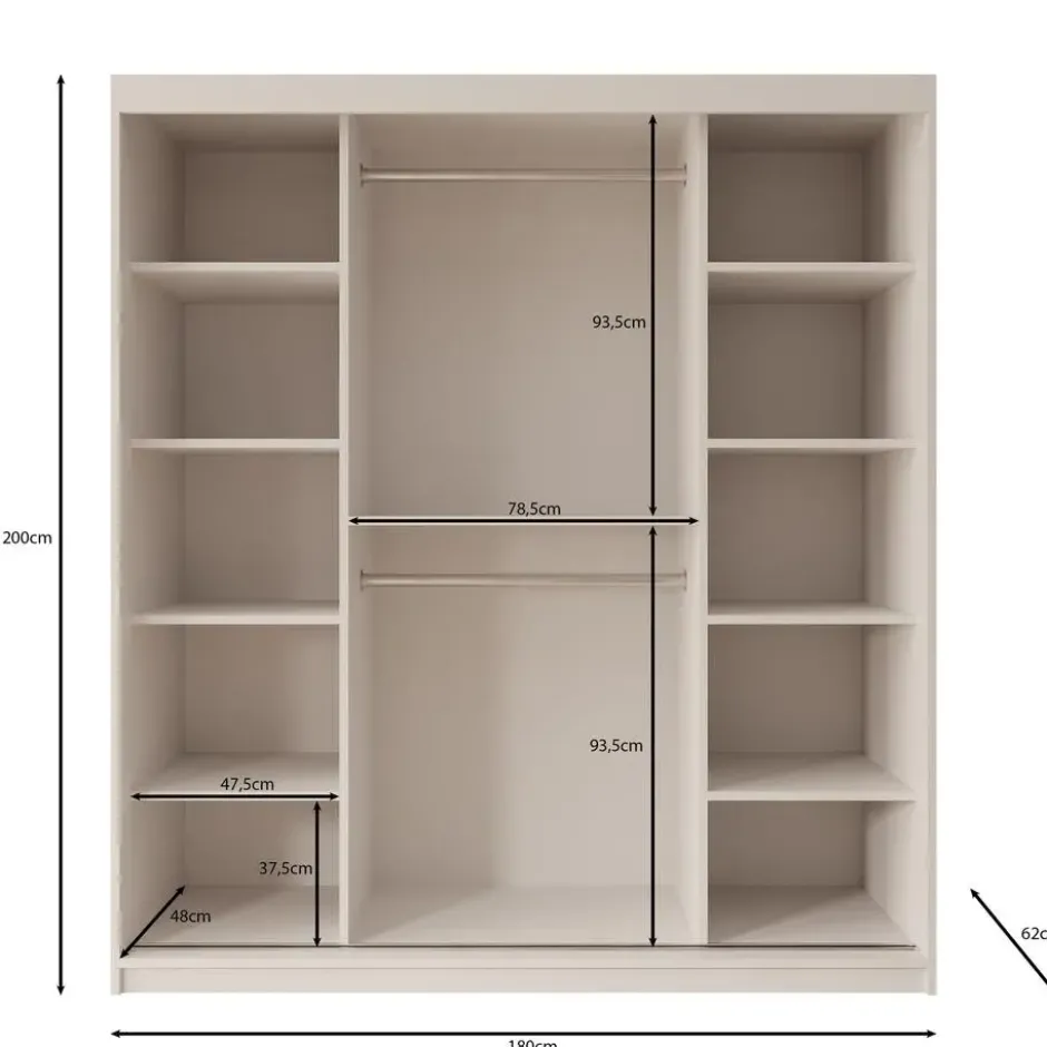 Meubella - Kledingkast Ulysses - Beige - 180 cm - Met spiegel
