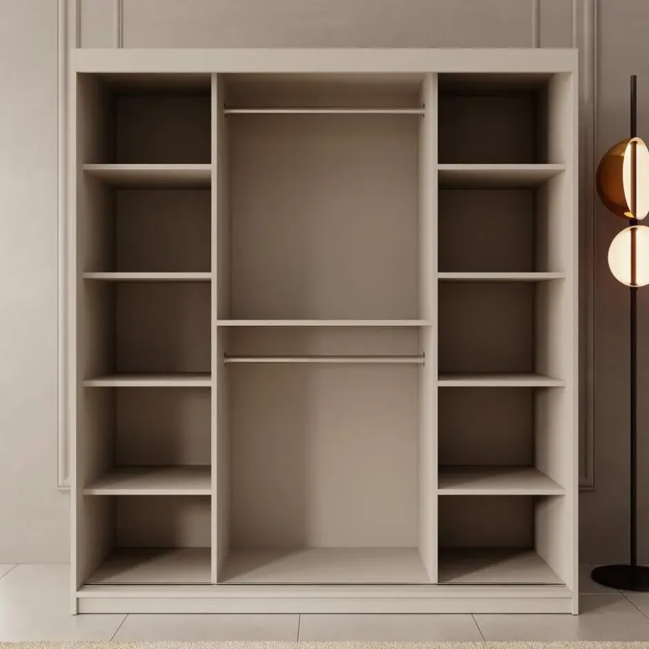 Meubella - Kledingkast Ulysses - Beige - 180 cm - Met spiegel