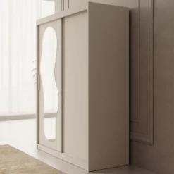 Meubella - Kledingkast Ulysses - Beige - 150 cm - Met spiegel