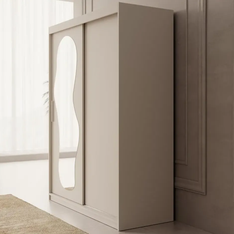 Meubella - Kledingkast Ulysses - Beige - 150 cm - Met spiegel