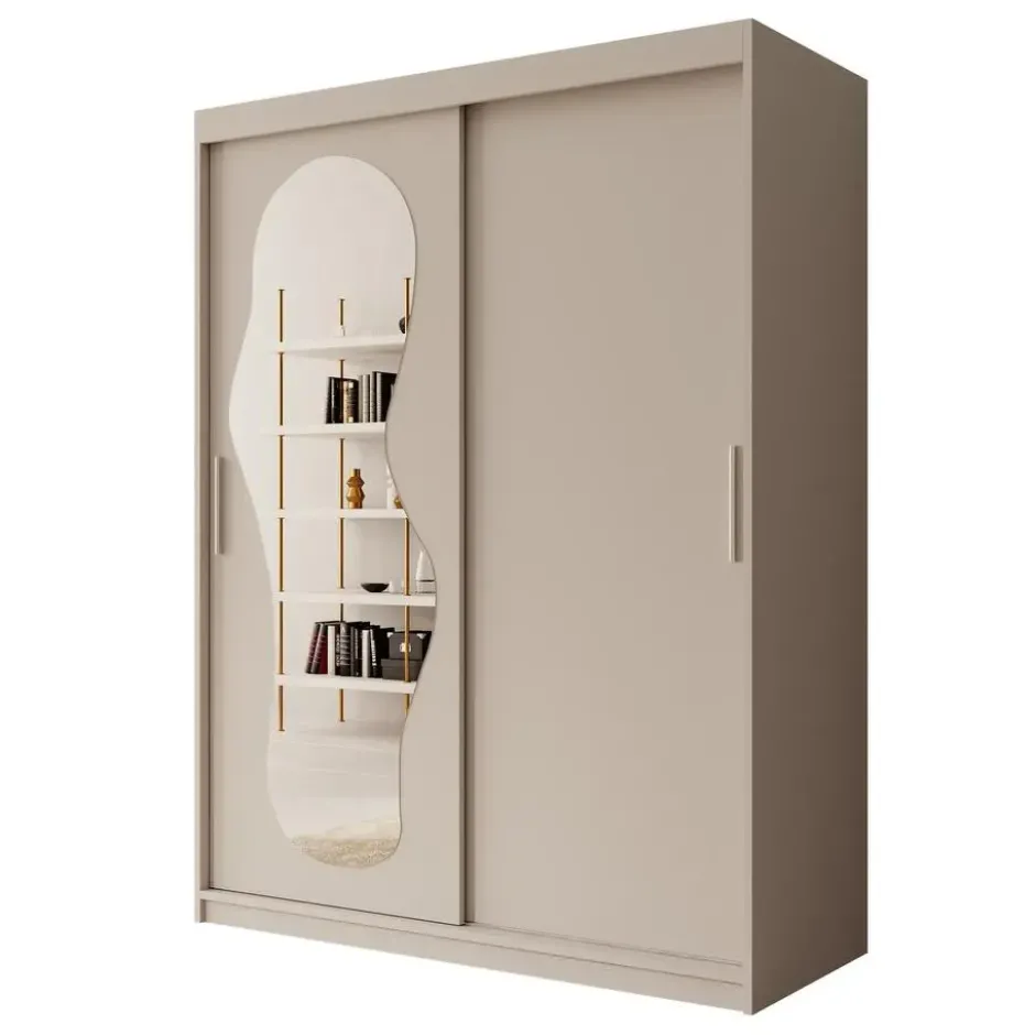Meubella - Kledingkast Ulysses - Beige - 150 cm - Met spiegel