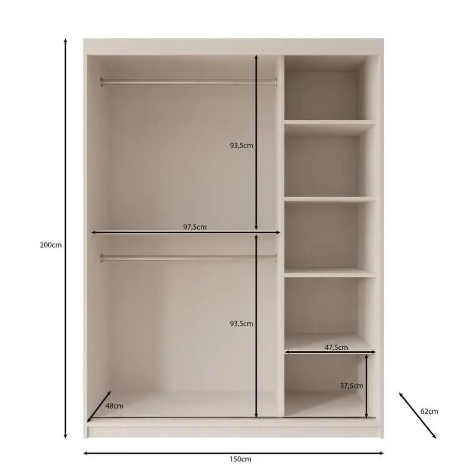 Meubella - Kledingkast Ulysses - Beige - 150 cm - Met spiegel