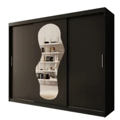 Meubella - Kledingkast Ulysses - Zwart - 250 cm - Met spiegel