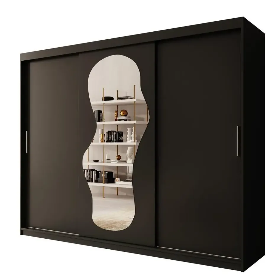 Meubella - Kledingkast Ulysses - Zwart - 250 cm - Met spiegel