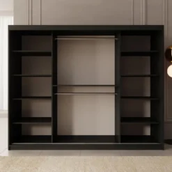 Meubella - Kledingkast Ulysses - Zwart - 250 cm - Met spiegel