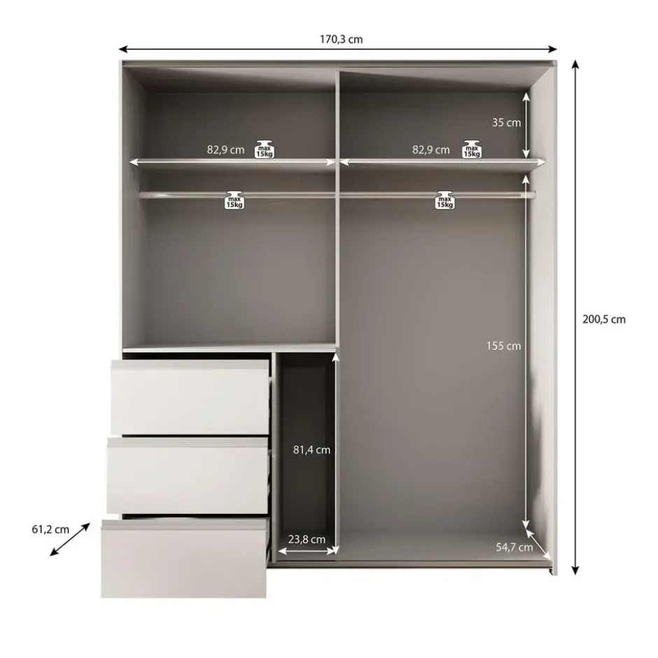 Meubella - Kledingkast Walter - Wit - 170 cm