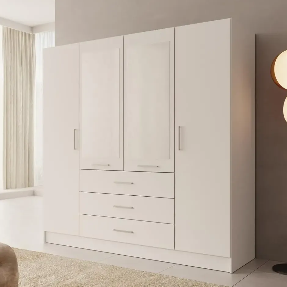 Meubella - Komodo - Kledingkast met 4 deuren - Wit - 200x61x201 cm