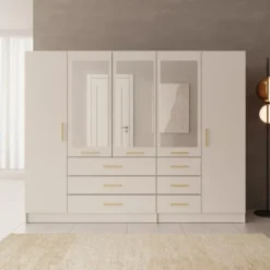Meubella - Komodo - Kledingkast met 5 deuren - Beige - 250x61x201 cm