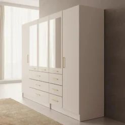 Meubella - Komodo - Kledingkast met 5 deuren - Beige - 250x61x201 cm