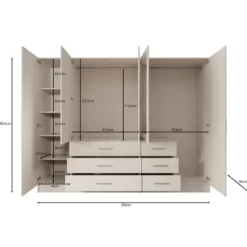 Meubella - Komodo - Kledingkast met 5 deuren - Beige - 250x61x201 cm