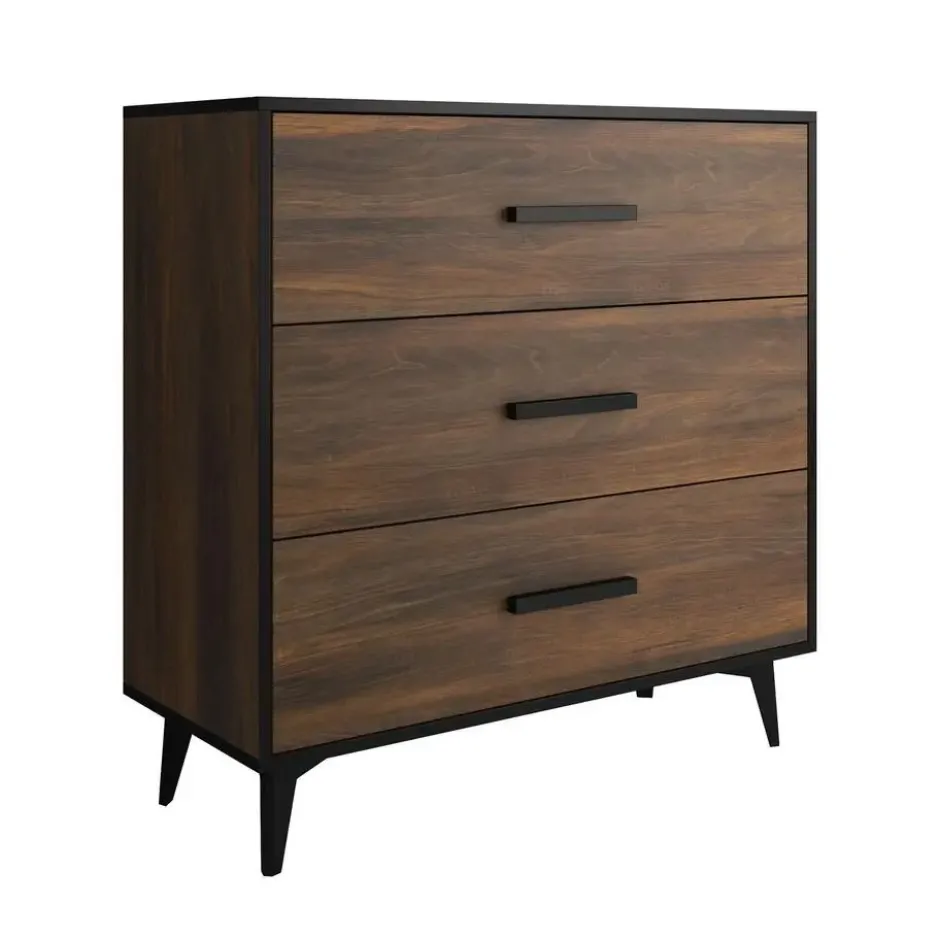 Meubella - Ladekast Frey - Donker eiken - Zwart - 91 cm