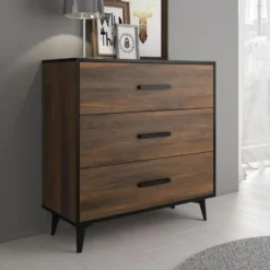 Meubella - Ladekast Frey - Donker eiken - Zwart - 91 cm
