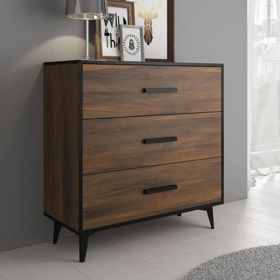 Meubella - Ladekast Frey - Donker eiken - Zwart - 91 cm