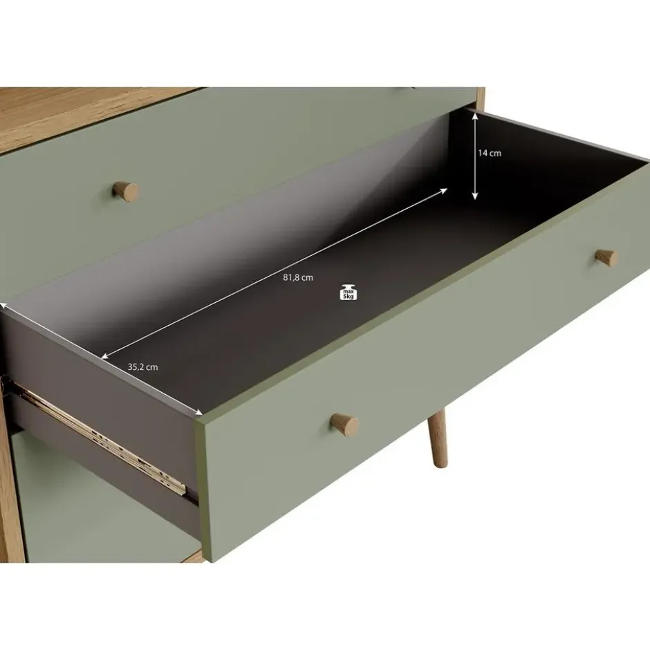 Meubella - Ladekast Wally - Licht eiken - Groen - 90 cm