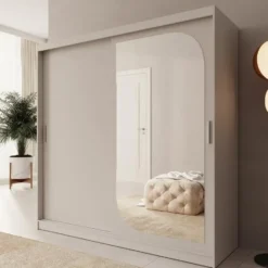 Meubella - Lava - Kledingkast 2 schuifdeuren - Beige - 200x62x200 cm