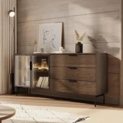 Meubella - Lomo - Dressoir 3 lades - Donker eiken - 181 cm