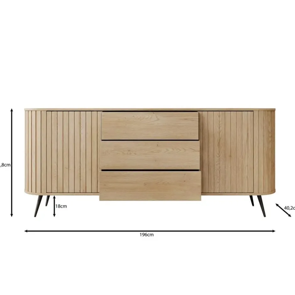 Meubella - Loro - Dressoir - Eikenpatroon - 196x82x40 cm