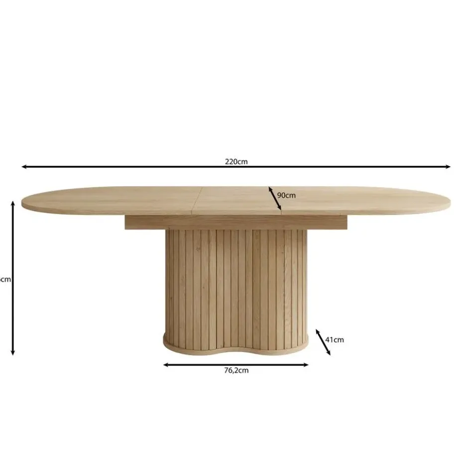 Meubella - Loro - Eetkamertafel uitschuifbaar - Eiken - 180-220x90x76cm