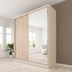 Meubella - Lumivera - Kledingkast 2 schuifdeuren - Beige - 203x60x215cm